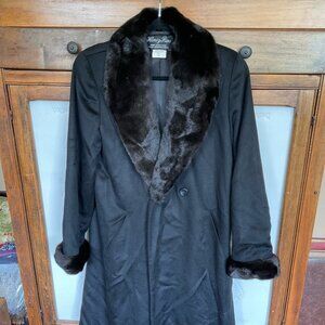Henig Furs Cashmere Blend Coat with Sable Fur Shawl Collar and Cuffs, Size 6